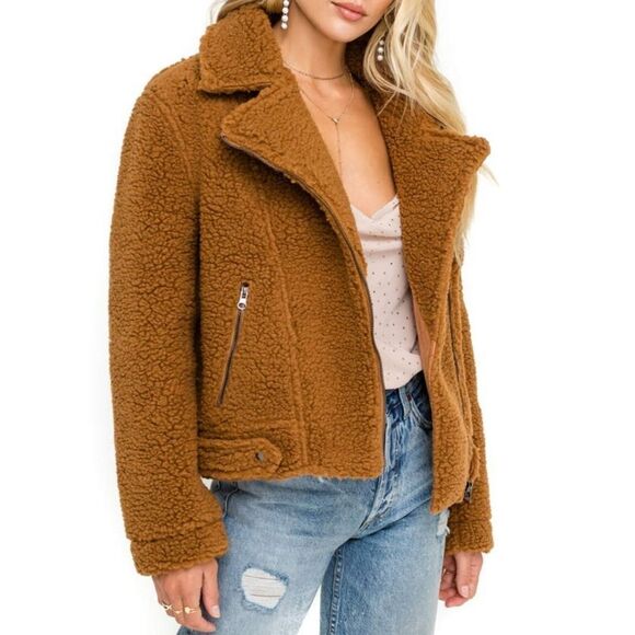 Teddy Bear Vegan Shearling Moto Jacket - Picture 1 of 15